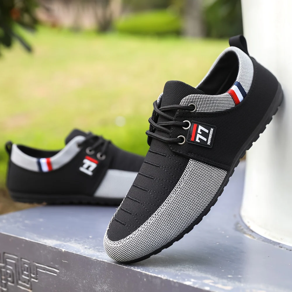 Plus Size Men's Trendy Color Block Canvas Sneakers, Comfy Non Slip Casual Rubber Sole Lace Up Business Style Shoes, Middle Aged Men's Footwear - Image 4