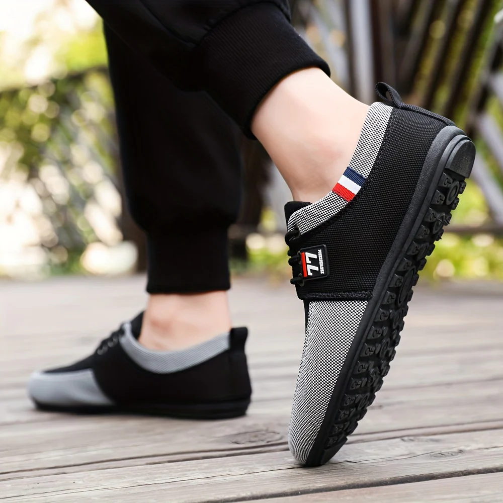 Plus Size Men's Trendy Color Block Canvas Sneakers, Comfy Non Slip Casual Rubber Sole Lace Up Business Style Shoes, Middle Aged Men's Footwear - Image 5