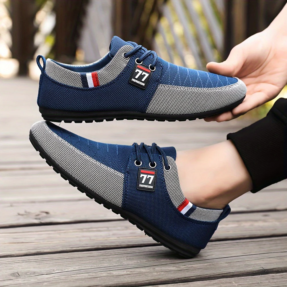 Plus Size Men's Trendy Color Block Canvas Sneakers, Comfy Non Slip Casual Rubber Sole Lace Up Business Style Shoes, Middle Aged Men's Footwear - Image 7