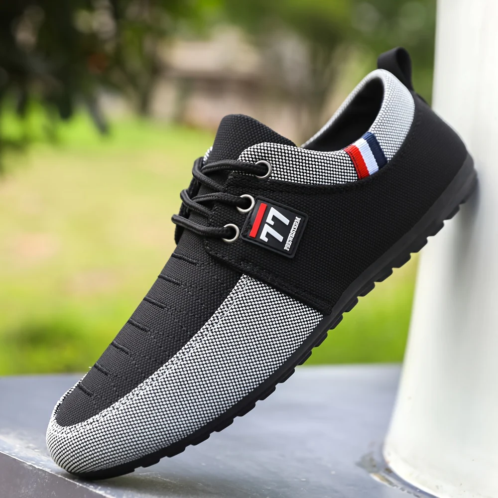 Plus Size Men's Trendy Color Block Canvas Sneakers, Comfy Non Slip Casual Rubber Sole Lace Up Business Style Shoes, Middle Aged Men's Footwear - Image 9