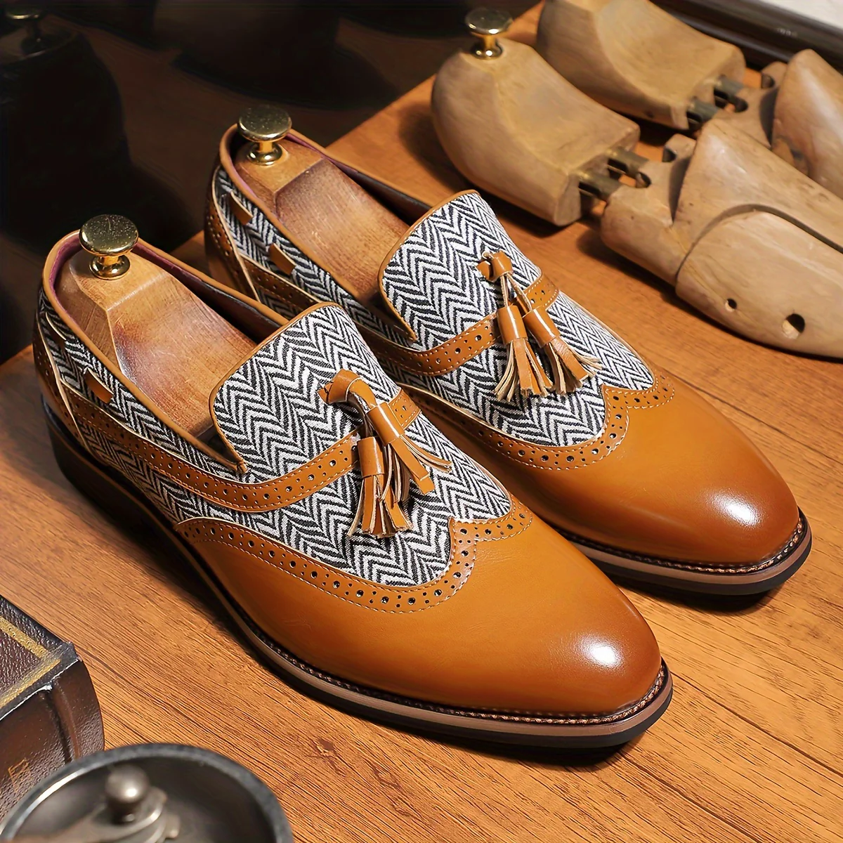 Plus Size Men's Trendy Wingtip Slip On Tassel Loafer Shoes, Comfy Non Slip Durable Rubber Sole Walking Shoes, Men's Footwear - Image 5