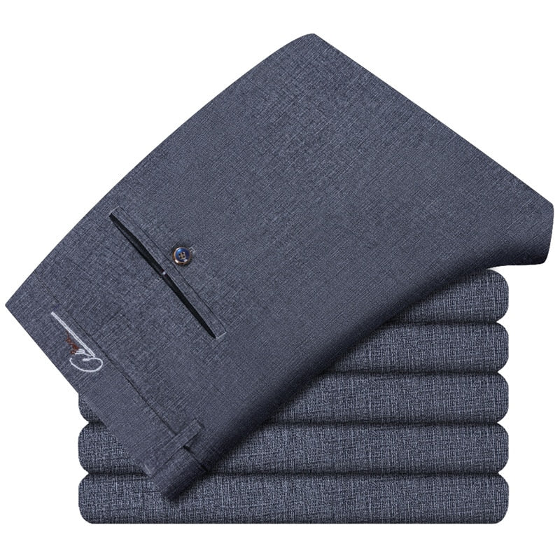 Plus Size Mens Trousers Work Pants Grey Black Dark Blue Elastic Straight Business Clothing - Image 6