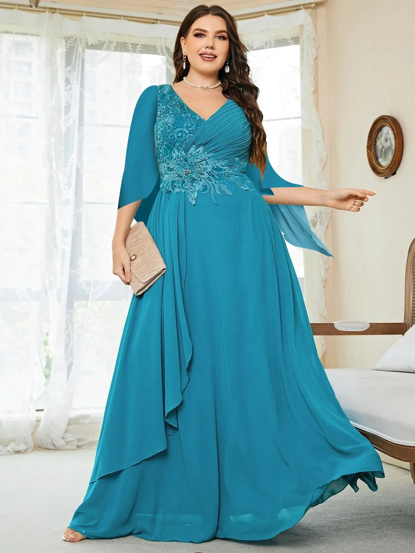 Plus Size Party Dresses Fashion Women Wedding Elegant Lace Rhinestones Applique Bridesmaid Dresses Large Female Evening Dress - Image 8