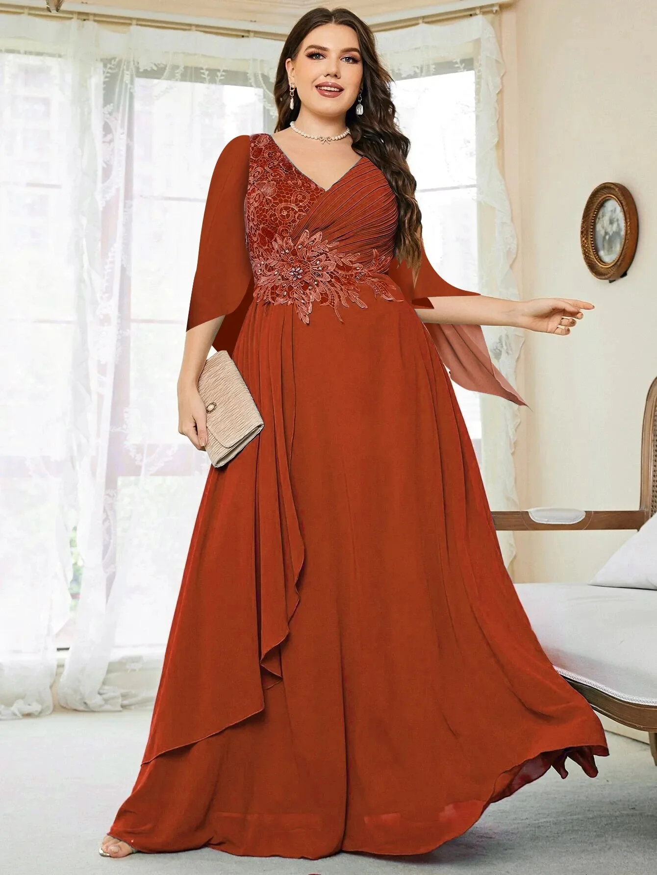 Plus Size Party Dresses Fashion Women Wedding Elegant Lace Rhinestones Applique Bridesmaid Dresses Large Female Evening Dress - Image 9