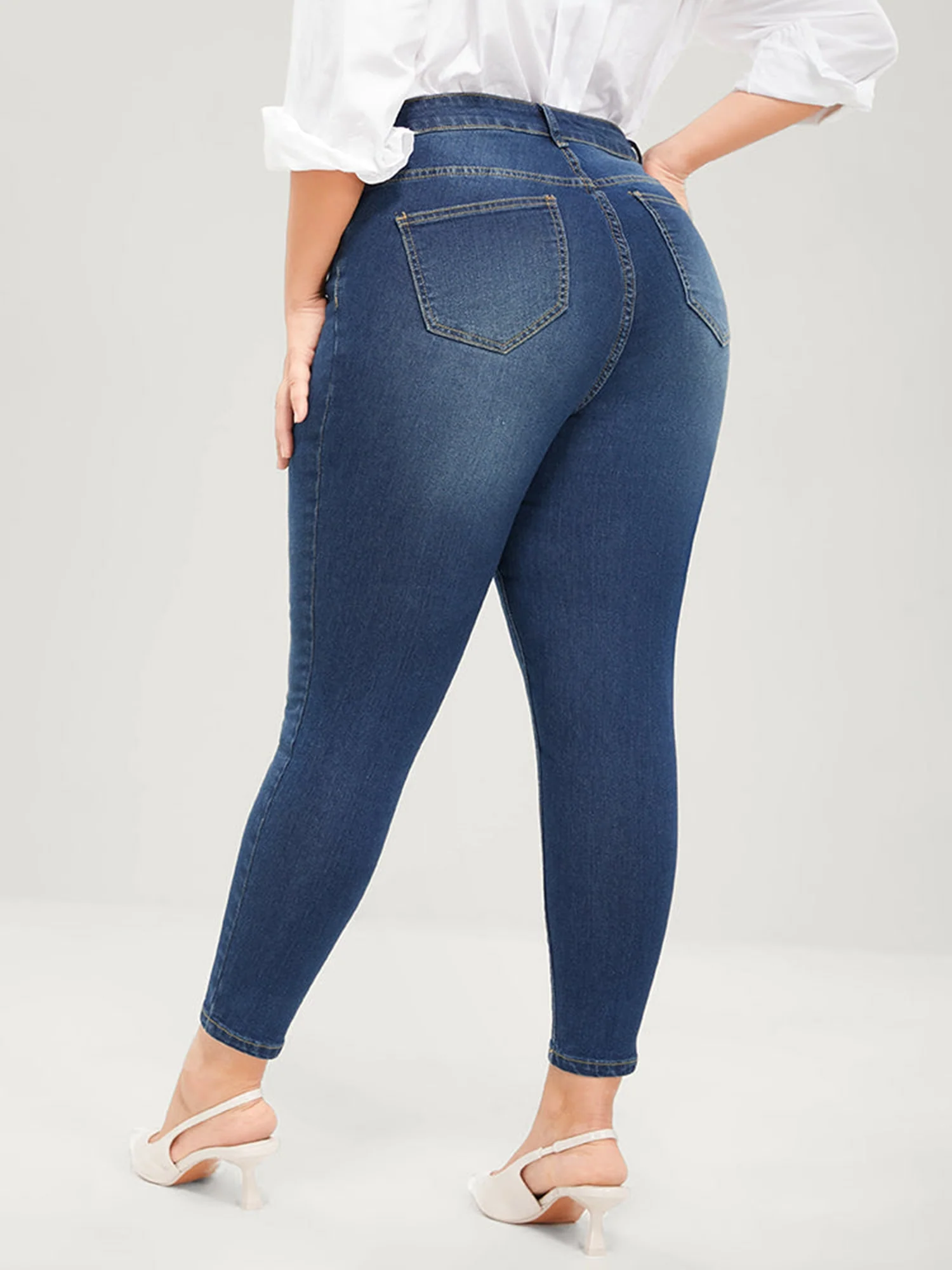 Plus Size Pencil Jeans for Women 100 Kgs Full Length Skinny Denim Pants High Waist Stretchy Washed Women Jeans Dark Blue Jeans - Image 6