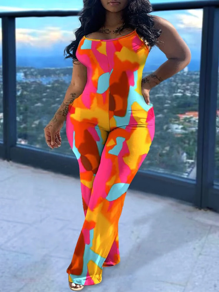 Plus Size Spaghetti Strap Scoop Neck Pocket Design Jumpsuit - Image 4
