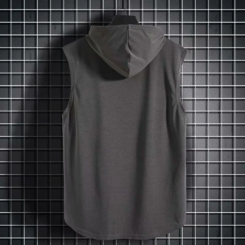Plus Size Summer Men Clothing Tank Tops Sweatshirt Sleeveless Tops Hoodie Vest Workout Fitness Mens T Shirt Workout Hip Hop Vest - Image 5