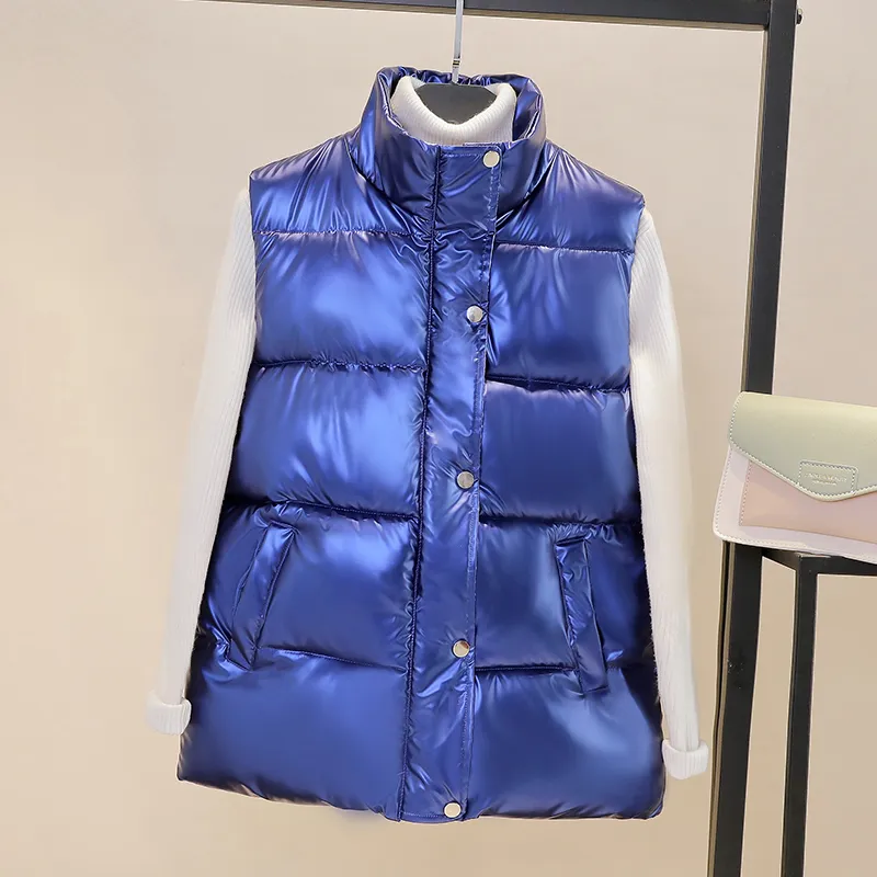 Plus size women autumn waistcoat Glossy bright vest winter Warm new Korean down vest  sleeveless jacket 3XL,4XL,black,blue - Image 10