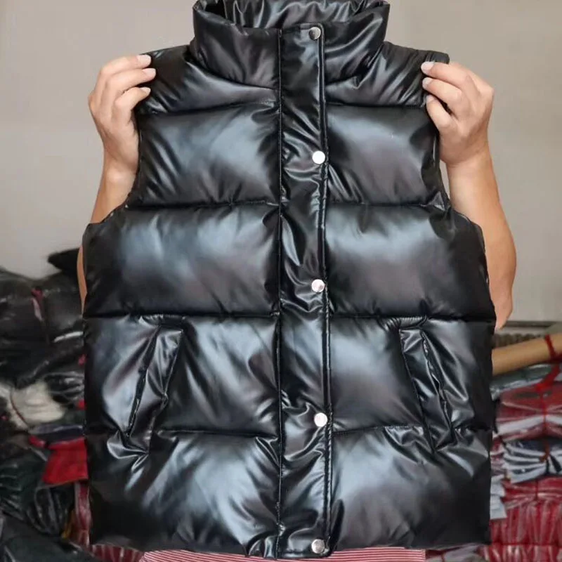 Plus size women autumn waistcoat Glossy bright vest winter Warm new Korean down vest  sleeveless jacket 3XL,4XL,black,blue - Image 4