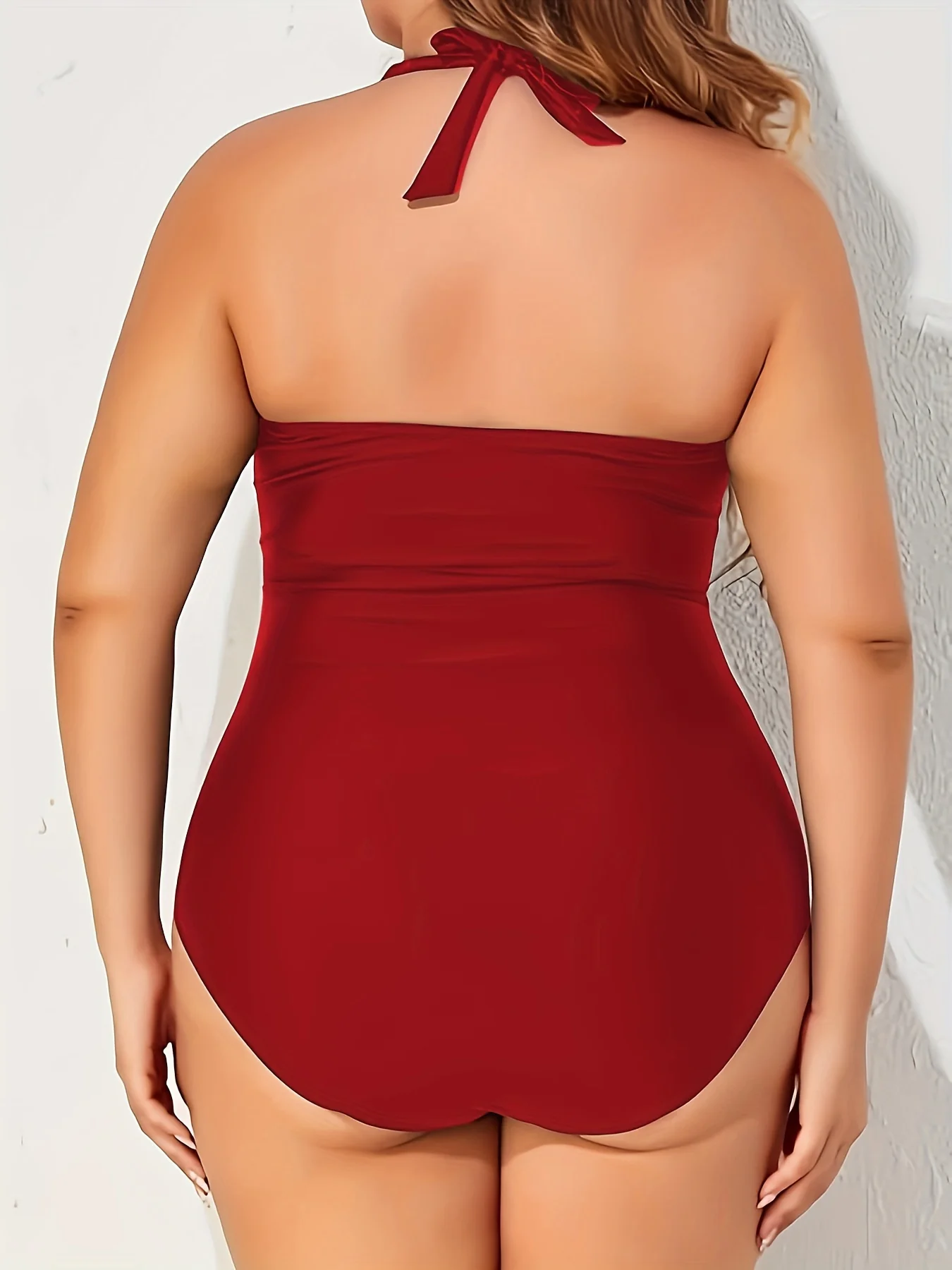 Plus Size Women's Retro One-Shoulder Ruched Tummy Control Swimsuit - High Elasticity Adjustable Side Ties, Solid Black Elegant Bathing Suit for Beach & Pool, Comfortable Swimwear | Smooth Texture Fabric, High Waisted Swimsuit - Image 5
