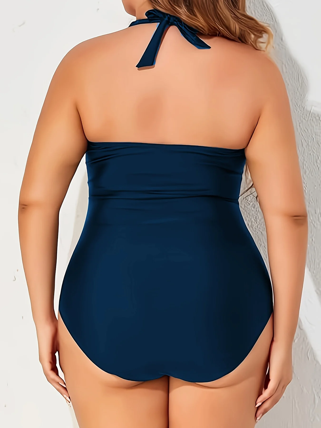 Plus Size Women's Retro One-Shoulder Ruched Tummy Control Swimsuit - High Elasticity Adjustable Side Ties, Solid Black Elegant Bathing Suit for Beach & Pool, Comfortable Swimwear | Smooth Texture Fabric, High Waisted Swimsuit - Image 6