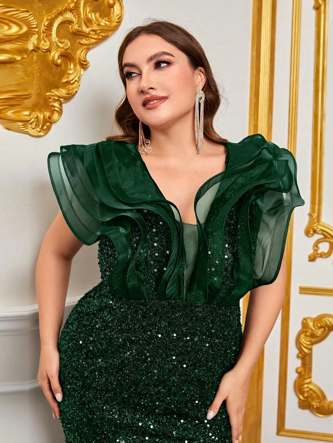 Plusee Plus Size Female Dresses V-neck Tiered Sleeve Sexy Slit Summer Dress For Women 2023 Elegant Lady Wedding Party Dresses - Image 2