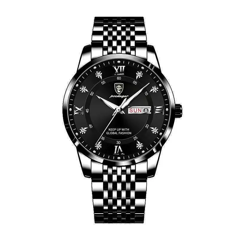 POEDAGAR Men Watch Stainless Steel Top Quailty Luxury Push Button Hidden Clasp Waterproof Luminous Date Week Sport Wrist Watches - Image 11