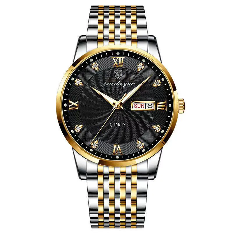 POEDAGAR Men Watch Stainless Steel Top Quailty Luxury Push Button Hidden Clasp Waterproof Luminous Date Week Sport Wrist Watches - Image 15