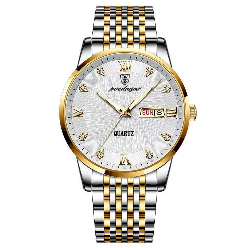 POEDAGAR Men Watch Stainless Steel Top Quailty Luxury Push Button Hidden Clasp Waterproof Luminous Date Week Sport Wrist Watches - Image 16