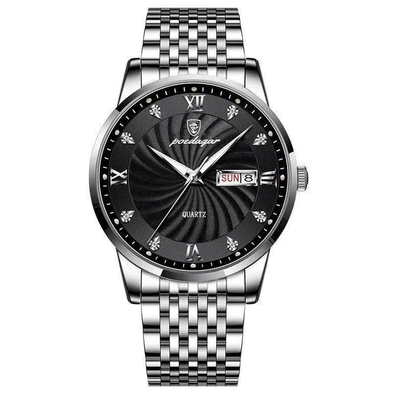 POEDAGAR Men Watch Stainless Steel Top Quailty Luxury Push Button Hidden Clasp Waterproof Luminous Date Week Sport Wrist Watches - Image 18
