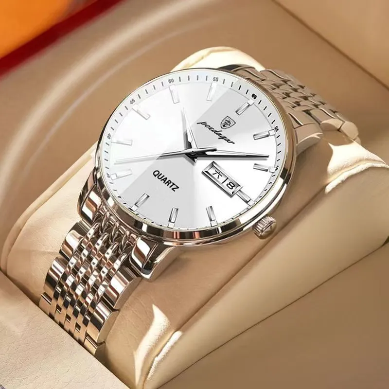 POEDAGAR Men Watch Stainless Steel Top Quailty Luxury Push Button Hidden Clasp Waterproof Luminous Date Week Sport Wrist Watches - Image 21