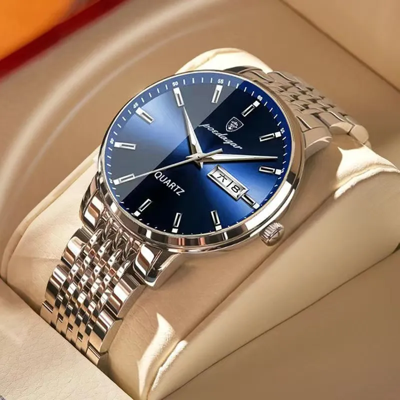 POEDAGAR Men Watch Stainless Steel Top Quailty Luxury Push Button Hidden Clasp Waterproof Luminous Date Week Sport Wrist Watches - Image 23