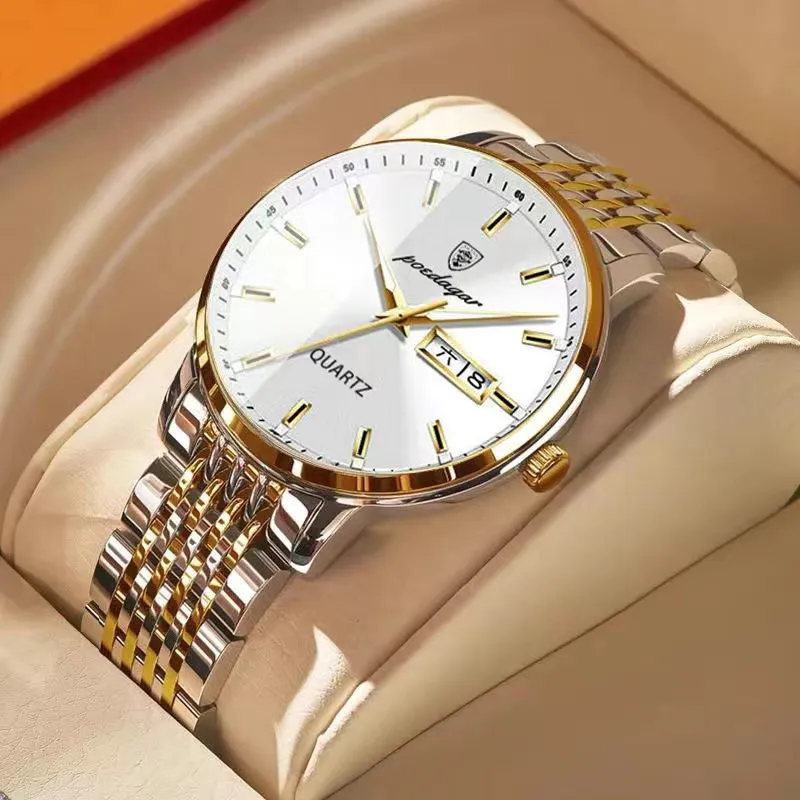 POEDAGAR Men Watch Stainless Steel Top Quailty Luxury Push Button Hidden Clasp Waterproof Luminous Date Week Sport Wrist Watches - Image 25