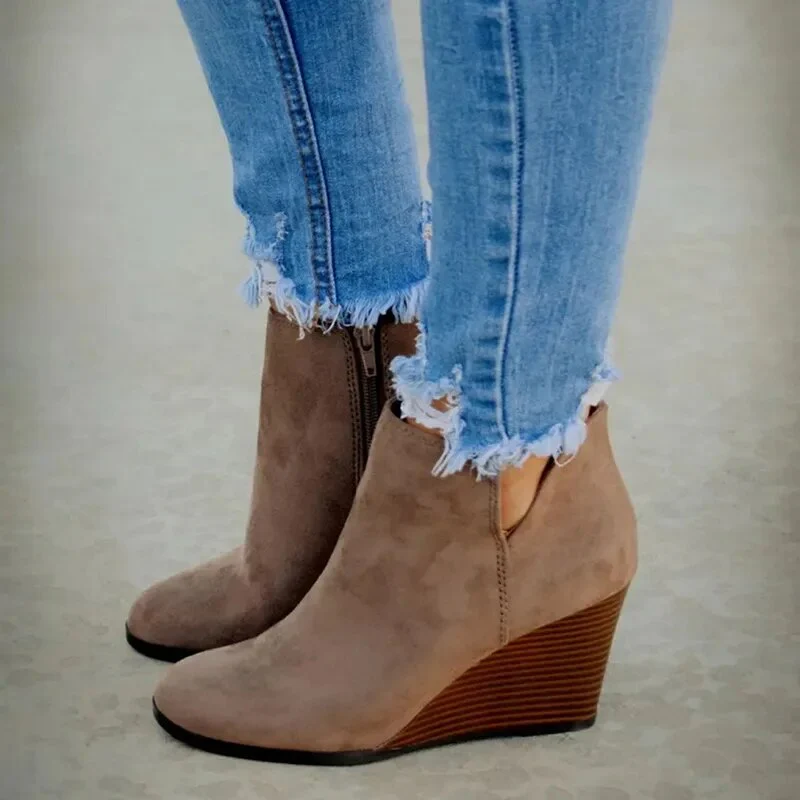 Pointed Toe Booties Winter Women Leopard Ankle Boots Lace Up Footwear Platform High Heels Wedges Shoes Woman Bota Feminina - Image 7