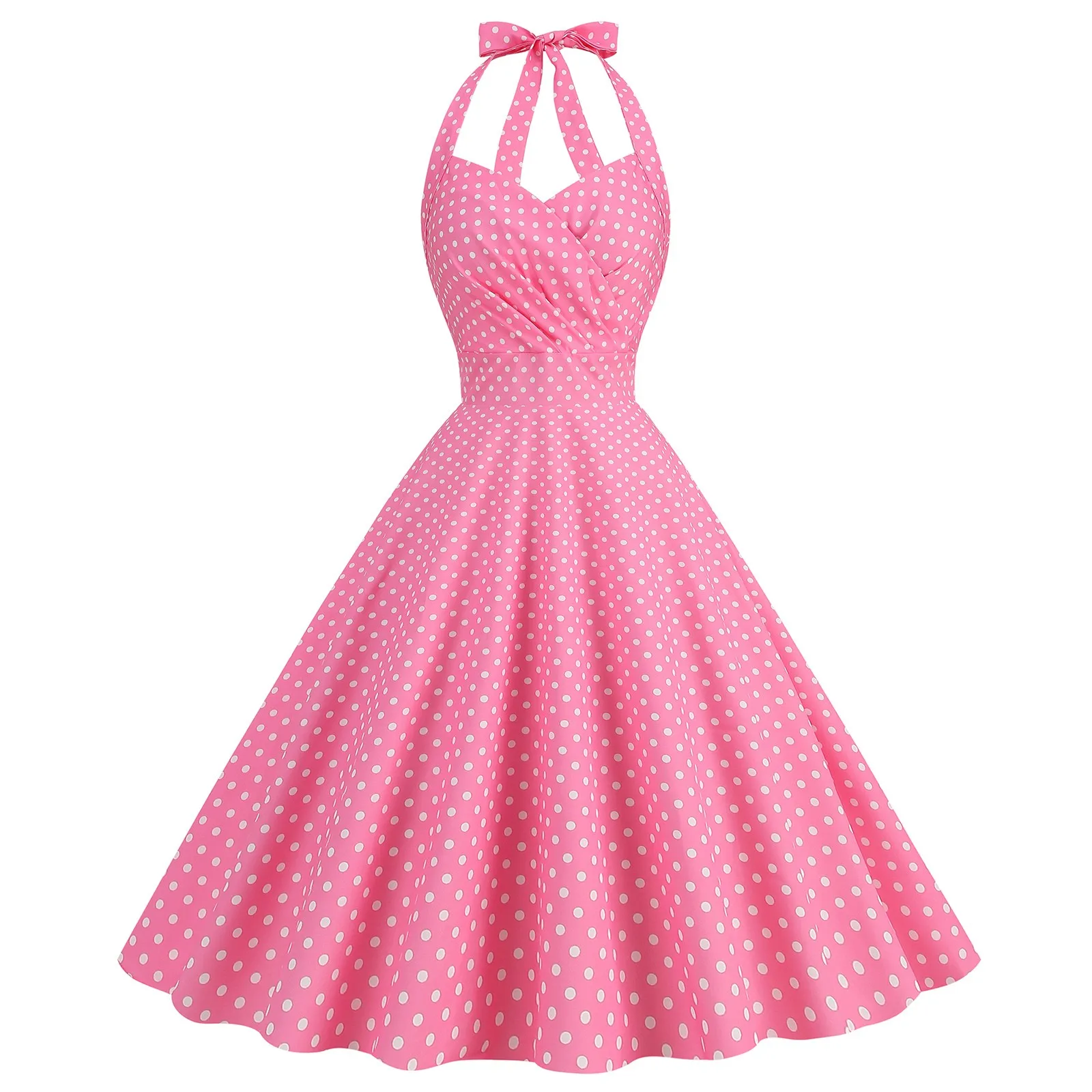 Polka Dot Hepburn Style 50s 60s Vintage Dress A-Line Backless Halter Pin Up Rockabilly Dress Women Summer Retro Party Vestidos - Image 5