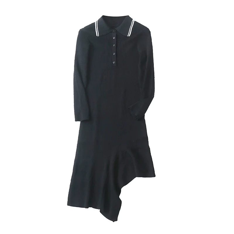 Polo Export Long Sleeves Irregular Knitting Dress - Image 5