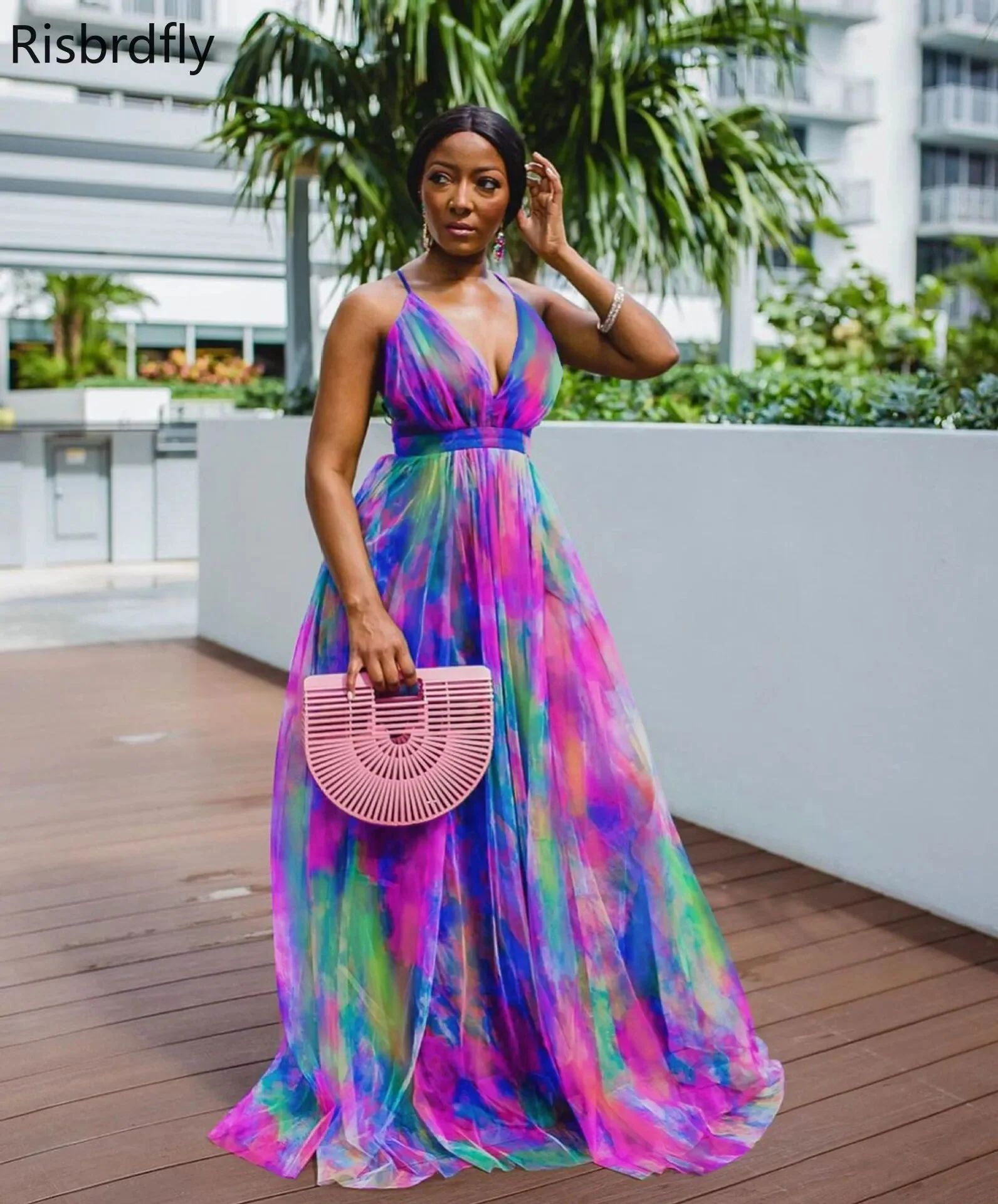 Polyester Summer African Women V-neck Sleeveless Printing Long Dress African Dresses for Women Plus Size Clothing for Women - Image 2
