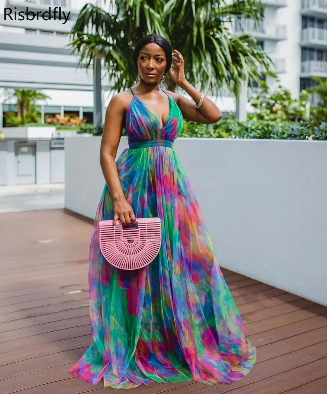 Polyester Summer African Women V-neck Sleeveless Printing Long Dress African Dresses for Women Plus Size Clothing for Women - Image 4