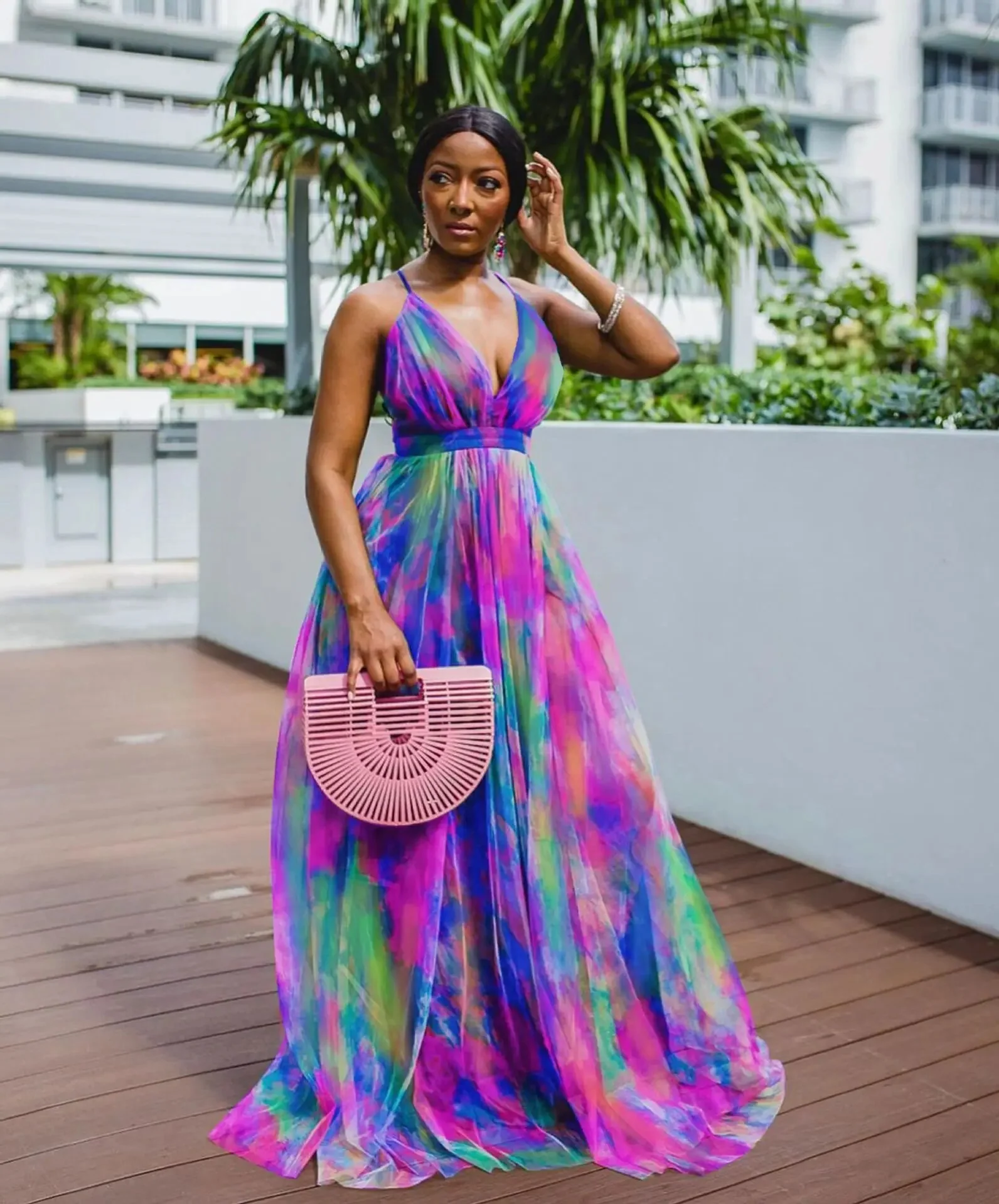 Polyester Summer African Women V-neck Sleeveless Printing Long Dress African Dresses for Women Plus Size Clothing for Women - Image 9