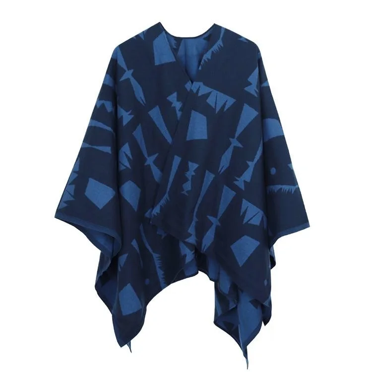 Poncho Cloak Imitation Cashmere Cloak Women's Autumn and Winter Split Shawl Casual Fashion Warm Lady Double-faced Coat Black Red - Image 17