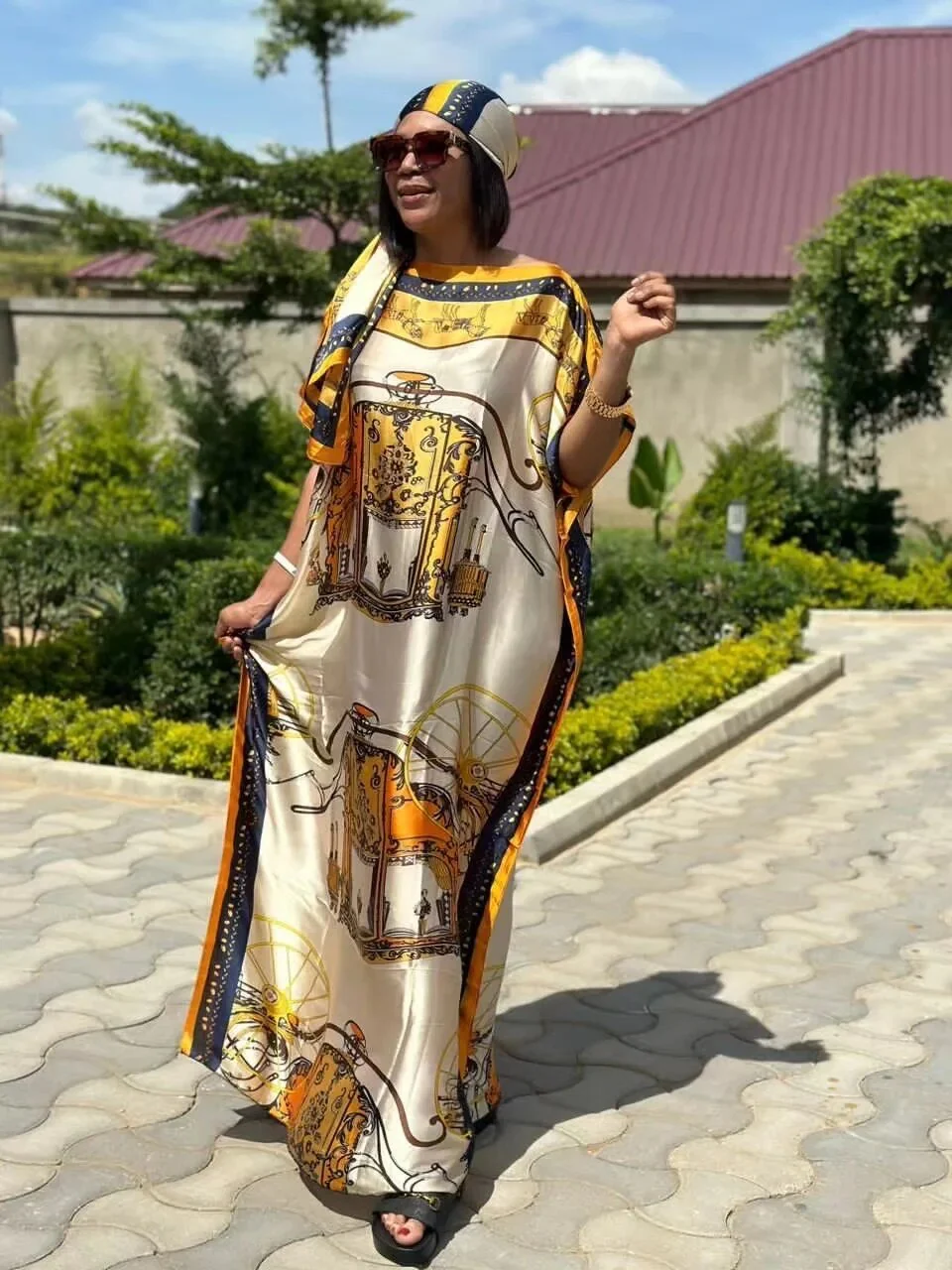 Popular African Women Bohemian Silk Printed Long Dress With Scarf Summer Promotion Muslim Lady Quality Robe Kaftan Dress - Image 13