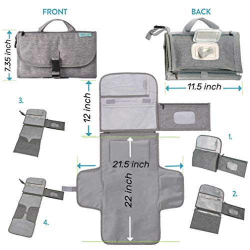 Portable Diaper Changing Pad, Portable Changing pad for Newborn Girl & Boy - Baby Changing Pad with Smart Wipes Pocket – Waterproof Travel Changing Kit - Baby Gift by Kopi Baby - Image 6