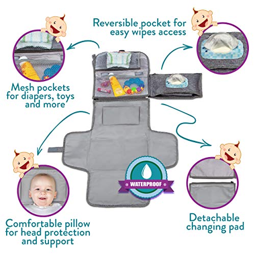 Portable Diaper Changing Pad, Portable Changing pad for Newborn Girl & Boy - Baby Changing Pad with Smart Wipes Pocket – Waterproof Travel Changing Kit - Baby Gift by Kopi Baby - Image 9