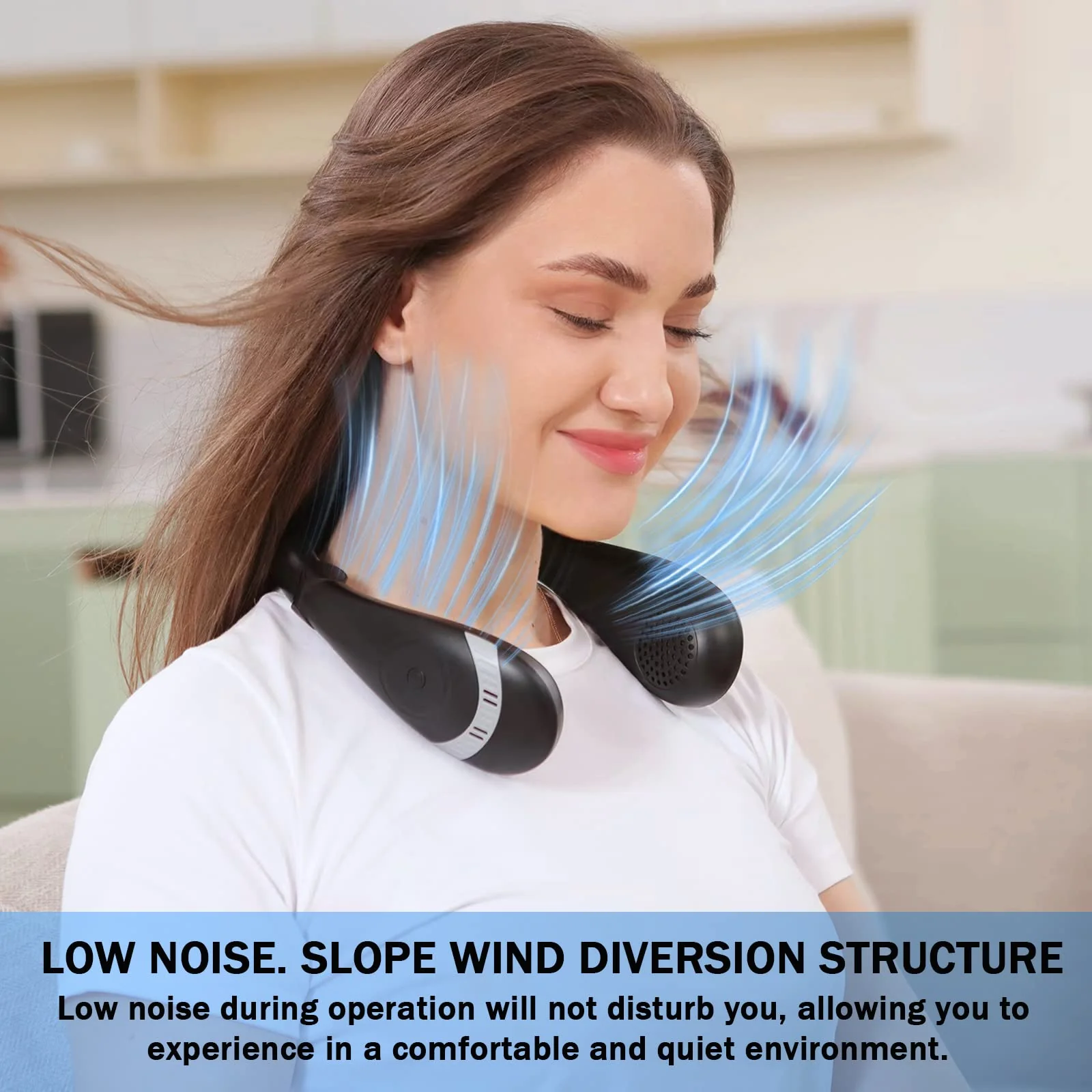 Portable Neck Fan, 360° Cooling Personal Fan, Hands Free Bladeless Fan, Battery Operated, USB Rechargeable, 3 Speeds Wearable Quiet Fan for Outdoor Indoor, Black - Image 4