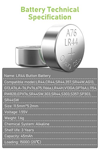 POWEROWL LR44 Batteries 24 Count, High Capacity AG13 357 303 SR44 L1154F A76 Premium Alkaline Battery 1.5V Button Coin Cell Batteries - Image 2