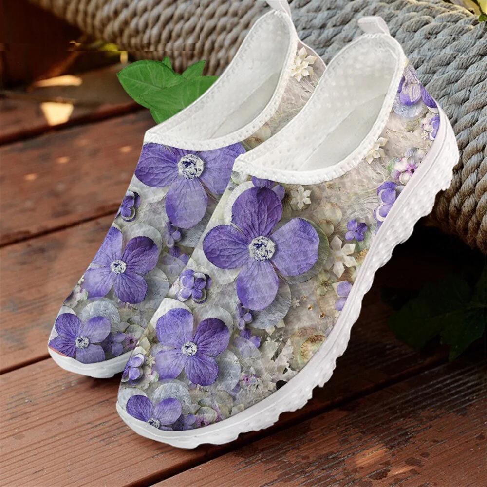 Pretty New 3D Art Floral Design Flat Casual Shoes for Women Lightweight Mesh Sneaker - Image 3