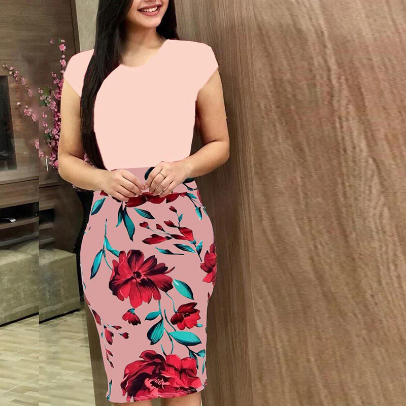 Printed Office Midi Pencil Dress Large Women Dress - Image 4
