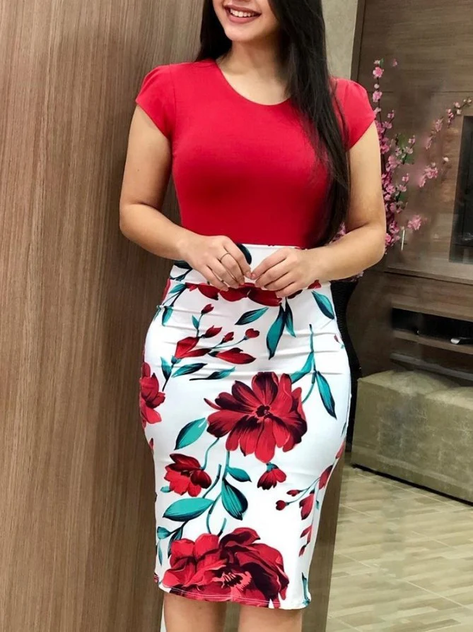 Printed Office Midi Pencil Dress Large Women Dress - Image 7