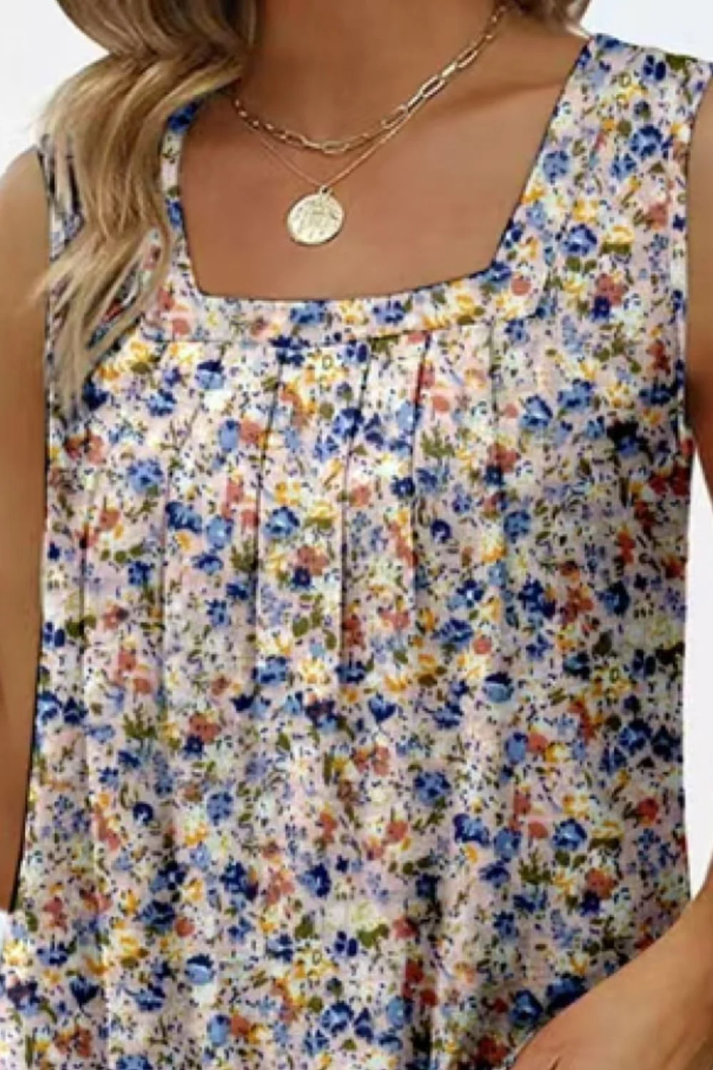 Printed Square Neck Curved Hem Tank - Image 3