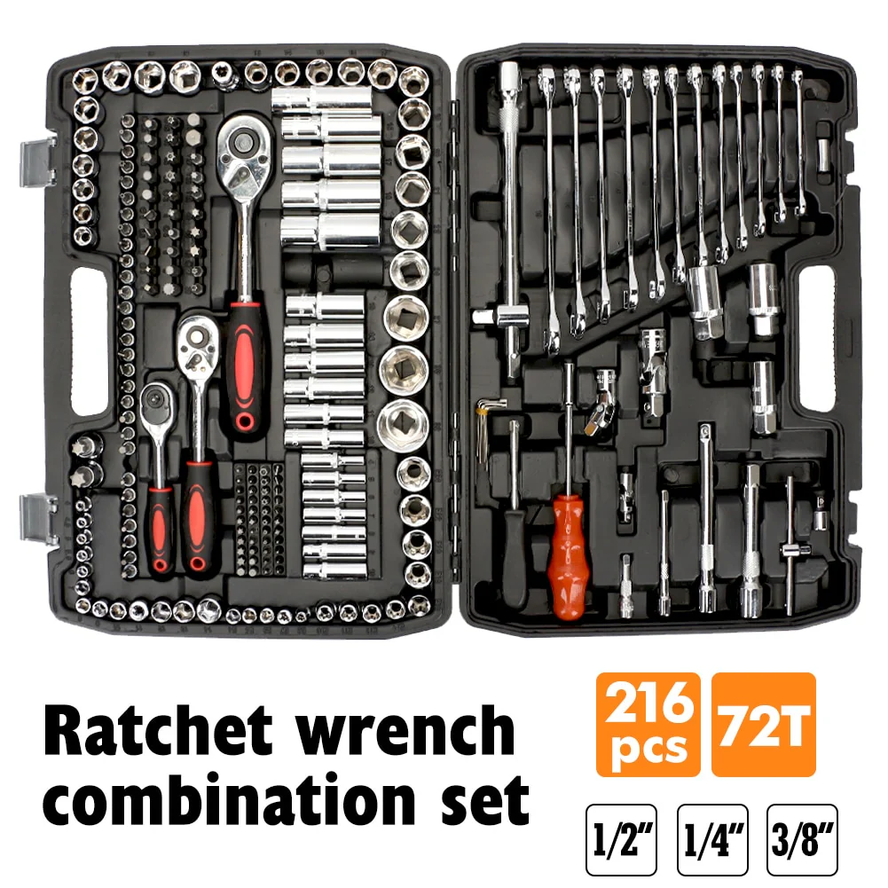 Professional 216PCS Socket Ratchet Spanner Screwdriver Socket Set Car Repair Tool Metalworking Toolbox Tool Kit - Image 5