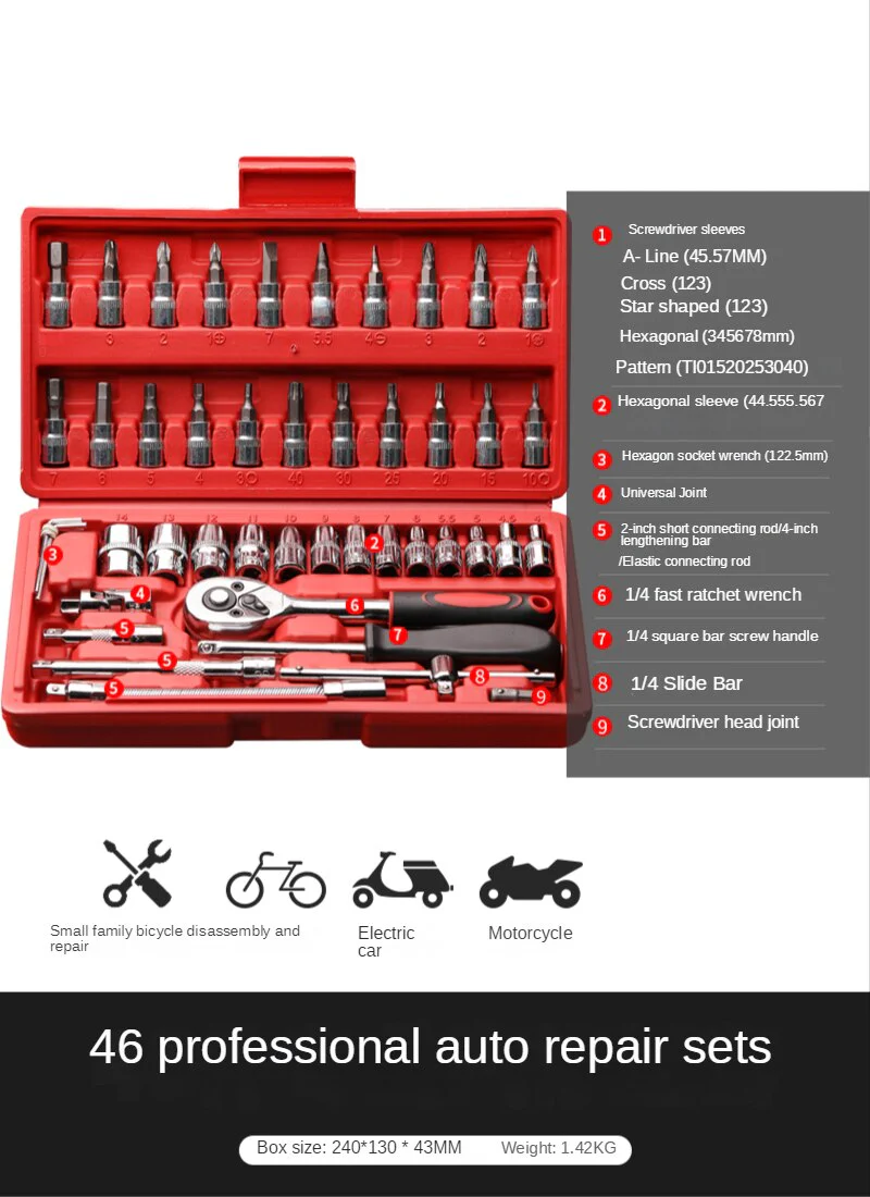 Professional Auto Repair Toolbox Kit Socket Wrench Ratchet Combination Complete Set of Multifunctional Tools and Accessories - Image 3