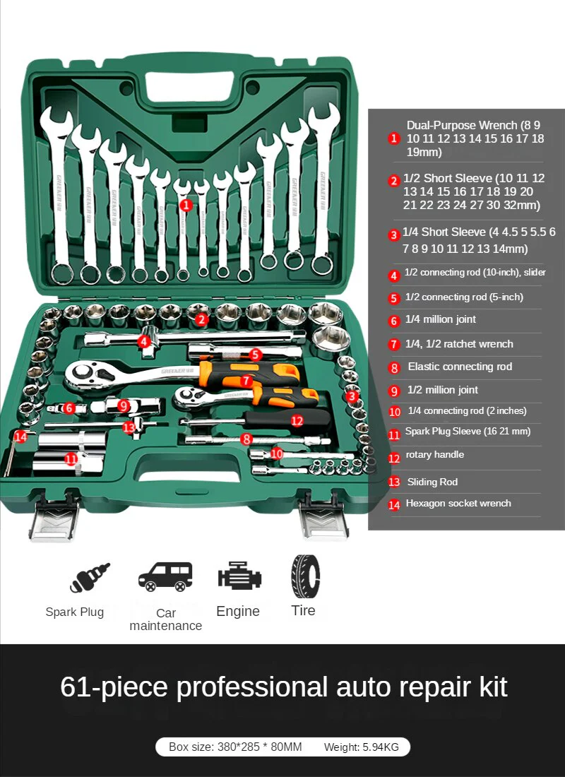 Professional Auto Repair Toolbox Kit Socket Wrench Ratchet Combination Complete Set of Multifunctional Tools and Accessories - Image 4