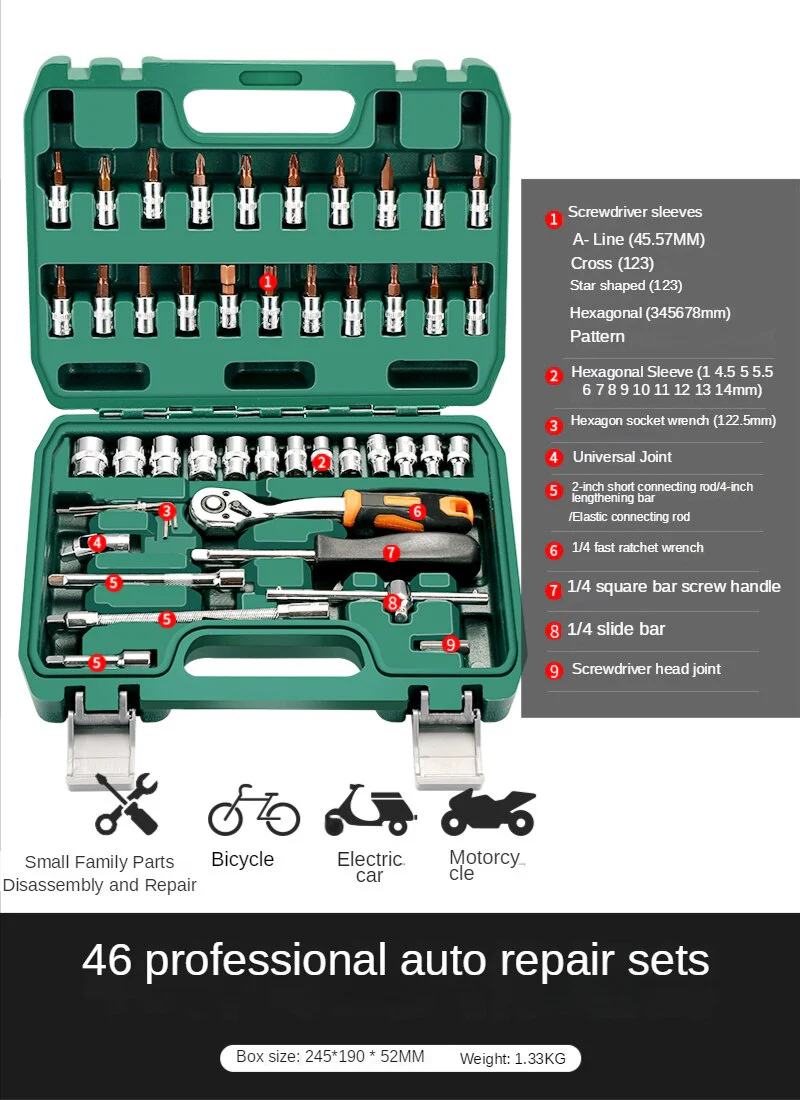 Professional Auto Repair Toolbox Kit Socket Wrench Ratchet Combination Complete Set of Multifunctional Tools and Accessories - Image 6