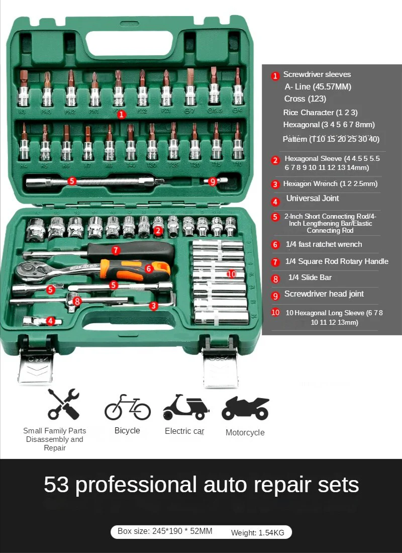 Professional Auto Repair Toolbox Kit Socket Wrench Ratchet Combination Complete Set of Multifunctional Tools and Accessories - Image 8