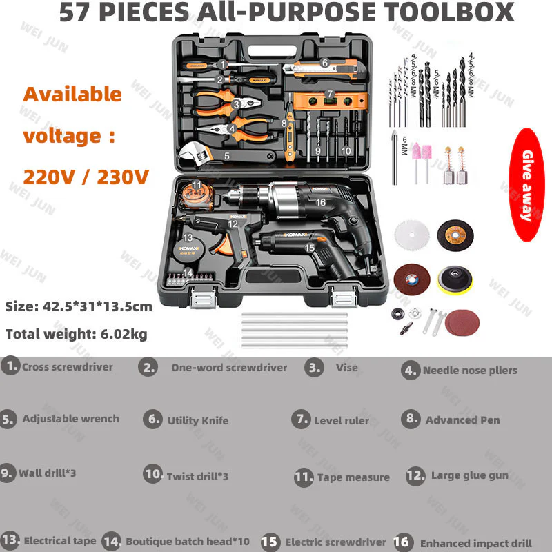 Professional Hand Tools Set Electrician Complete Car Maintenance Tool Box Kit Home Metal Carpentry Repairs Complete Toolbox - Image 7