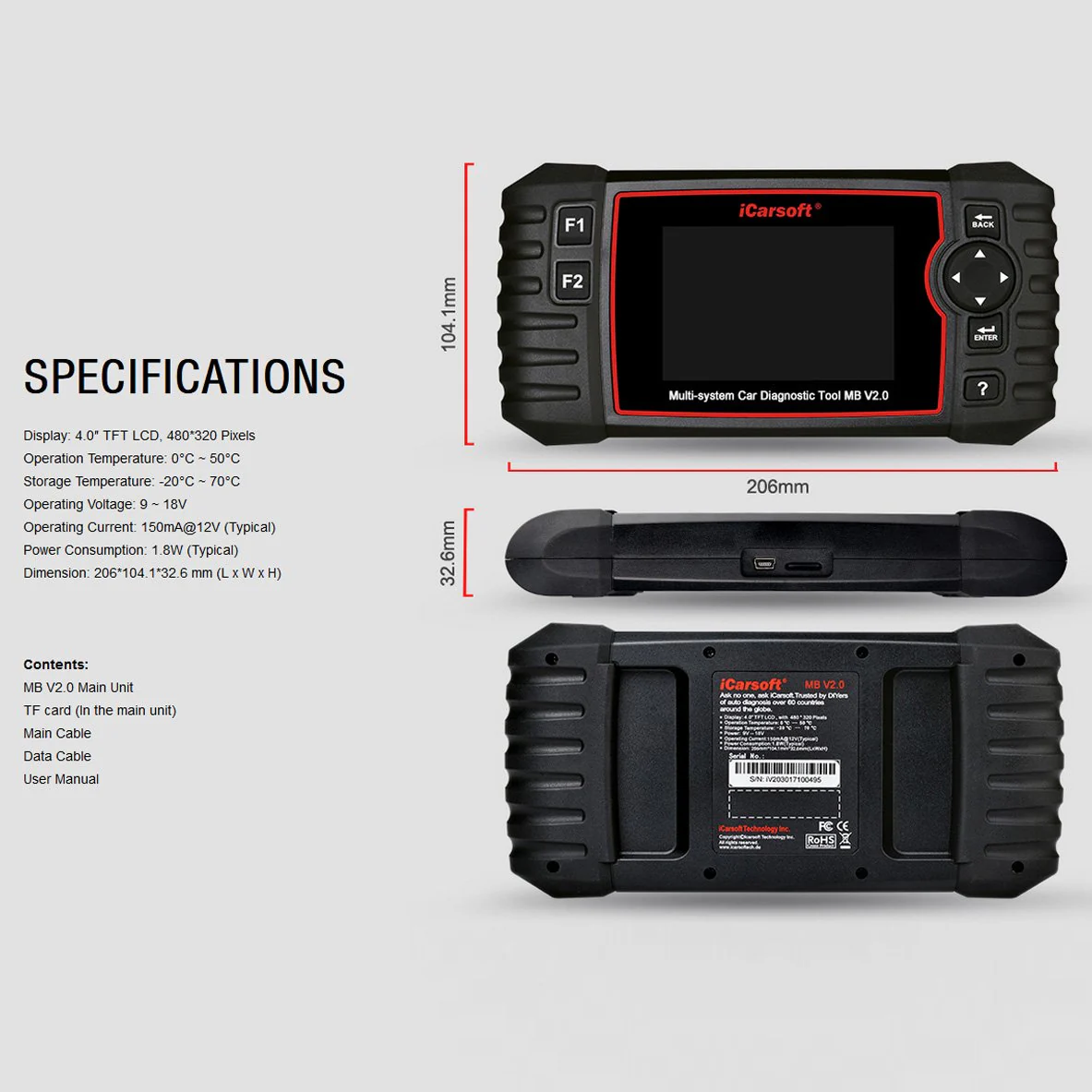 Professional Multi-System Auto Diagnostic Tool iCarsoft MB V2.0 Compatible for Mercedes-Benz/Sprinter/Smart, ABS SRS Oil BLD INJ - Image 4