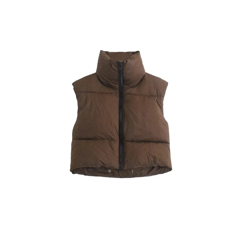 Puffy Vest Women Zip Up New Stand Collar Sleeveless Lightweight Padded Cropped Puffer Quilted Vest Winter Warm Coat Jacket - Image 6