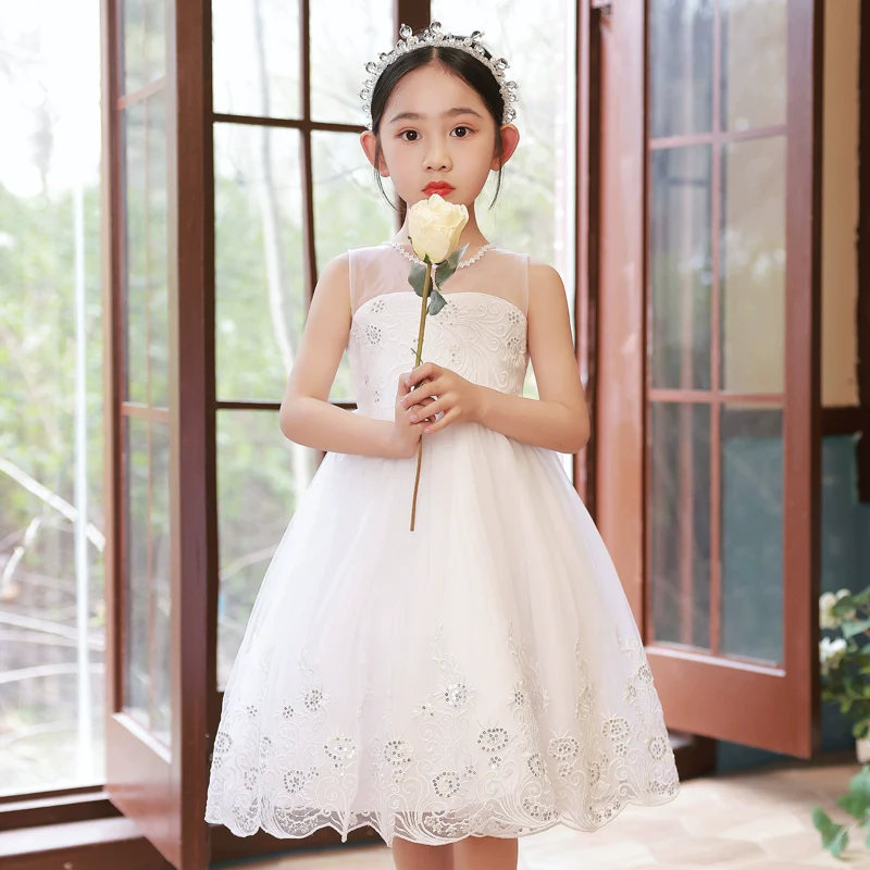 Puffy White Children's Fancy Summer Princess Dress - Image 11