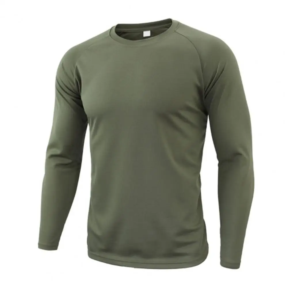 Pullover T-shirt O-neck Long Sleeve Solid Color Camouflage Print Men Top Outdoor Sport Elastic Slim Fit Autumn T-shirt - Image 4