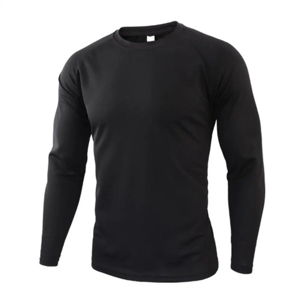 Pullover T-shirt O-neck Long Sleeve Solid Color Camouflage Print Men Top Outdoor Sport Elastic Slim Fit Autumn T-shirt - Image 7